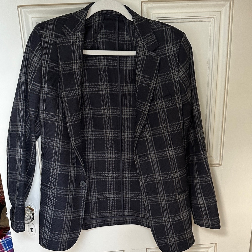 Dal Lago Boys Navy and gray Plaid Blazer